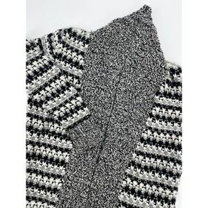 LOFT Womens Black White Wool Mohair Alpaca Blend Open Front Cardigan Sweater M